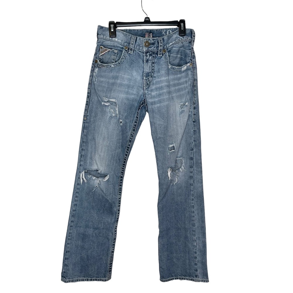 Silver Zac Men's Jeans Straight Distressed Frayed Hem Medium Wash Denim‎ Blue 30